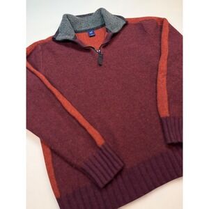 Gap Mens XL Lambswool Quarter Zip Sweater Fleece Collar Burgundy Orange RN 54023